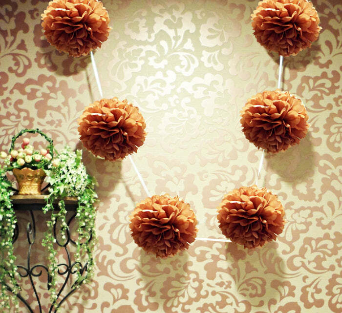 EZ-Fluff 6″ Brown Hanging Tissue Paper Flower Pom Pom, Party Garland Decoration