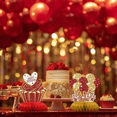 12 PCS Red Gold Honeycomb Table Centerpieces for Adult Birthday Party Decor