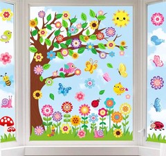 Spring Window Clings Large Cute Flower Floral Tree Garden Butterfly Bird Reus…