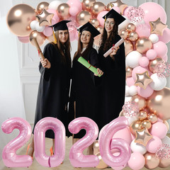 Graduation Decorations Class of 2026: Pink and Gold Graduation Balloons Arch Kit