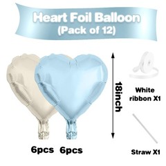 Baby Blue White Heart Balloons,12Pcs 18 Inch Blue Cream Foil Love Heart Shape…