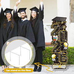 4 Pcs Graduation Yard Signs Class of 2026, Large Black Gold Congrats Grad Sign w