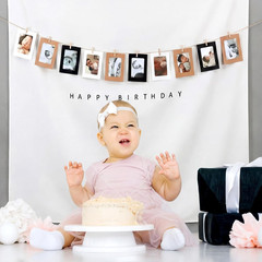 59X59 Inch Happy Birthday Backdrop Tapestry Minimalist Happy Birthday Banner Whi