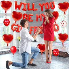 2 Set 16 Inch Will You Be My Girlfriend Balloons Banner, Red Proposal Letter Bal