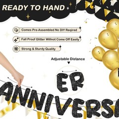 Fulmoon Happy Anniversary Banner Glitter Decorations Black