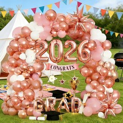 134PCS Pink Graduation Balloon Garland Arch Kit with GRAD,2026 and Graduation…