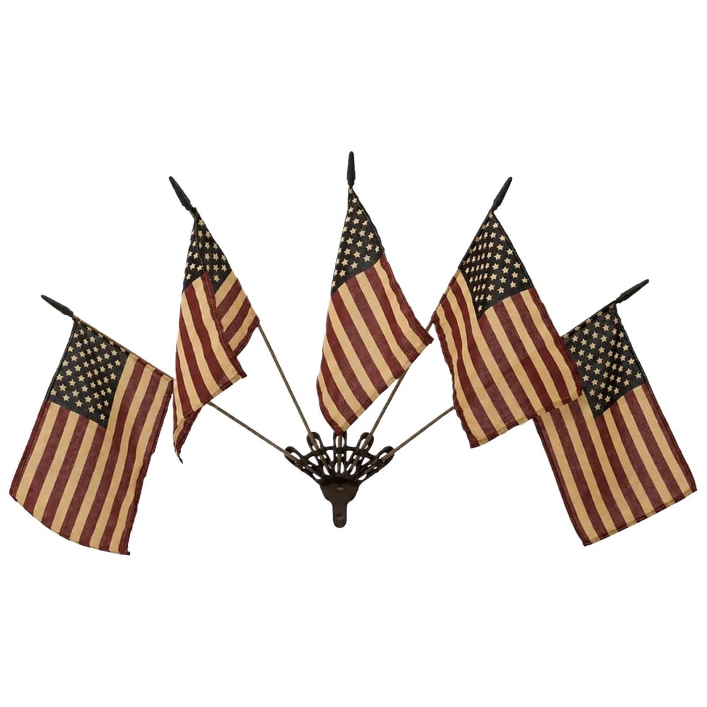 Five Tea-Stained Flags, Vintage US Small Flags Patriotic Decoration For Wall Art