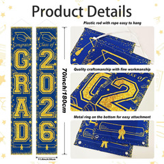 2Pcs 2026 Graduation Porch Banner Class of 2026 Congrats Grad Door Sign Decor
