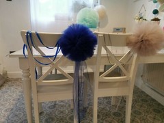 5 of  hand made large pretty tulle pom poms (light gray)