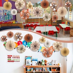 12 Pcs Boho Classroom Hanging Paper Fans 8» 12» 16» Boho Classroom Decorat…