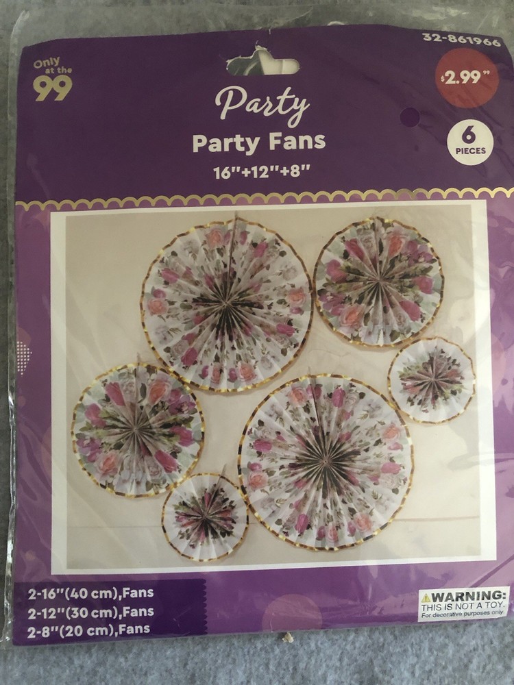 Hanging Paper Fans Set Paper Decorations for Party Birthday Pink Gold Flowers