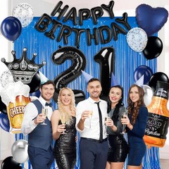 Black and Blue Decorations for Men, Black 21 balloon number, Black Happy Ball…