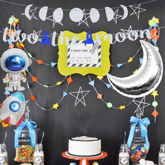 Two the Moon Birthday Decorations Silver Glitter Two the Moon Party Banner for O
