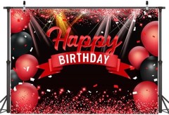 AIIKES 8X6FT Happy Birthday Backdrop Red Glitter Balloons for Girls Women Photog