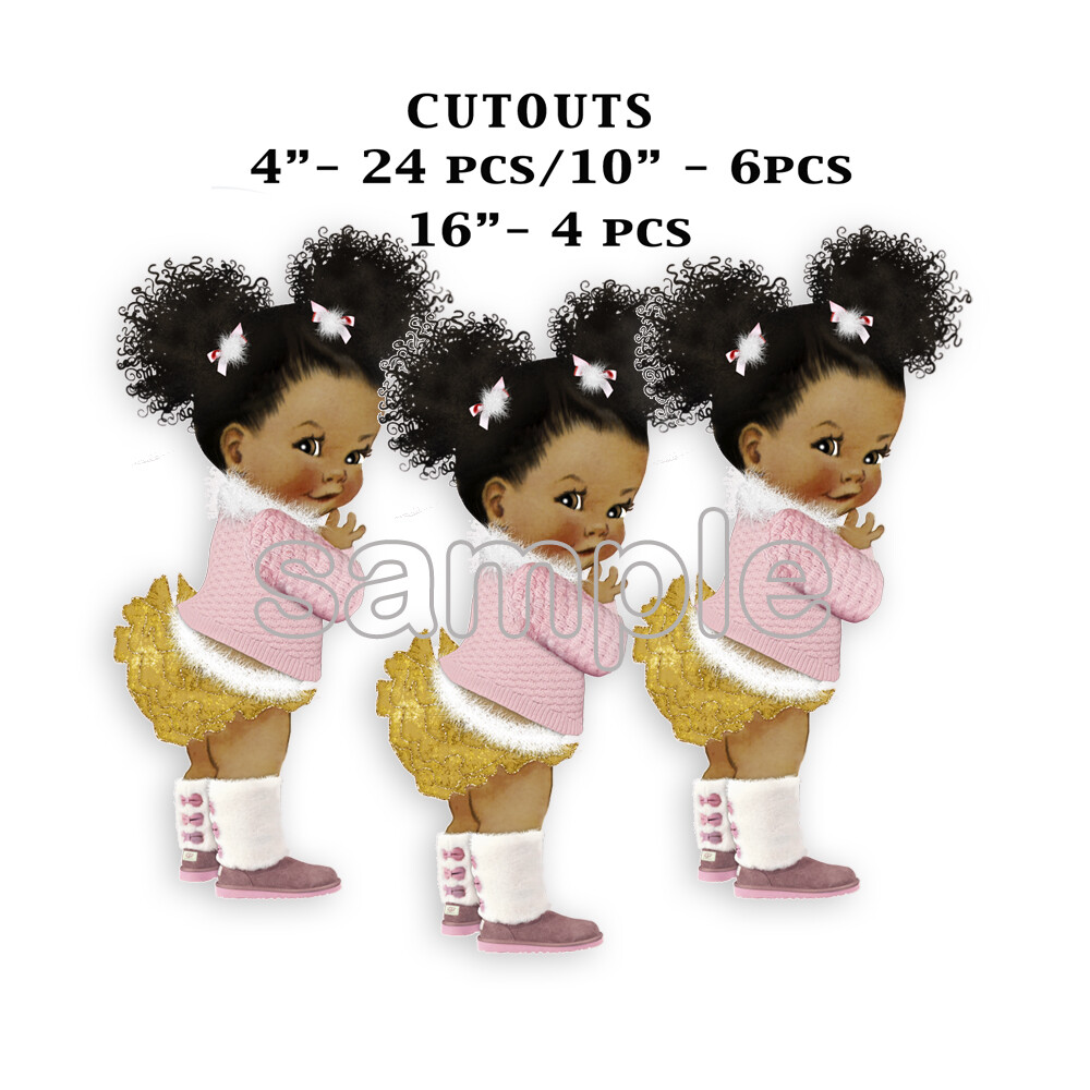 Winter Princess Cutouts with Pink Sweater Baby Shower Birthday Decoration