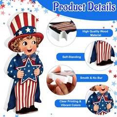 2PCS 4th of July Table Decorations, Vintage Patriotic Tiered Tray Decor, 250 Ann