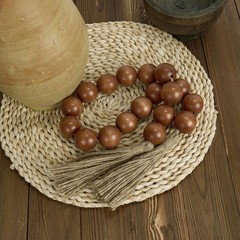 Extra Large Wood Bead Garland Brown with 1.6″ Diameter Wooden Beads and Tassels,