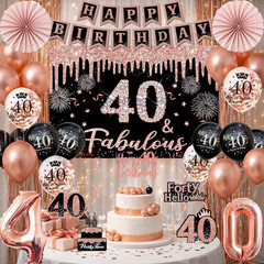 40Th Birthday Decorations for Women – 34Pcs Black Rose Gold Birthday Party Decor