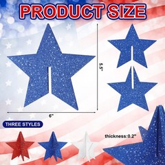 6 Inch Labor Day Decorations Wooden Stars Set, 3D Glitter Star Memorial Day T…