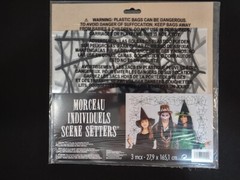 Lot (4) 3pc Plastic Spider Web Design Halloween Party Decorations Clear 11×65″