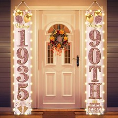 Eiurteao 90th Birthday Party Banner Lighted Decorations for Women-Pink Rose G…