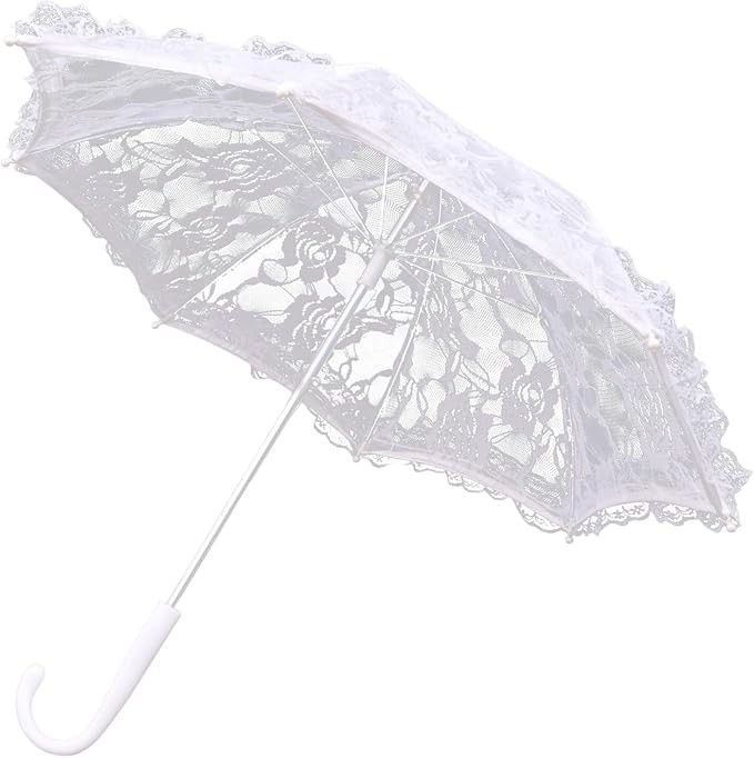 Mini White Lace Parasol 19.6″, Vintage Embroidery Decorative Umbrella for Wed…