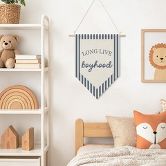 Boys Room Wall Art Decor, Long Live Boyhood Hanging Pennant Flag, Boy Nursery…
