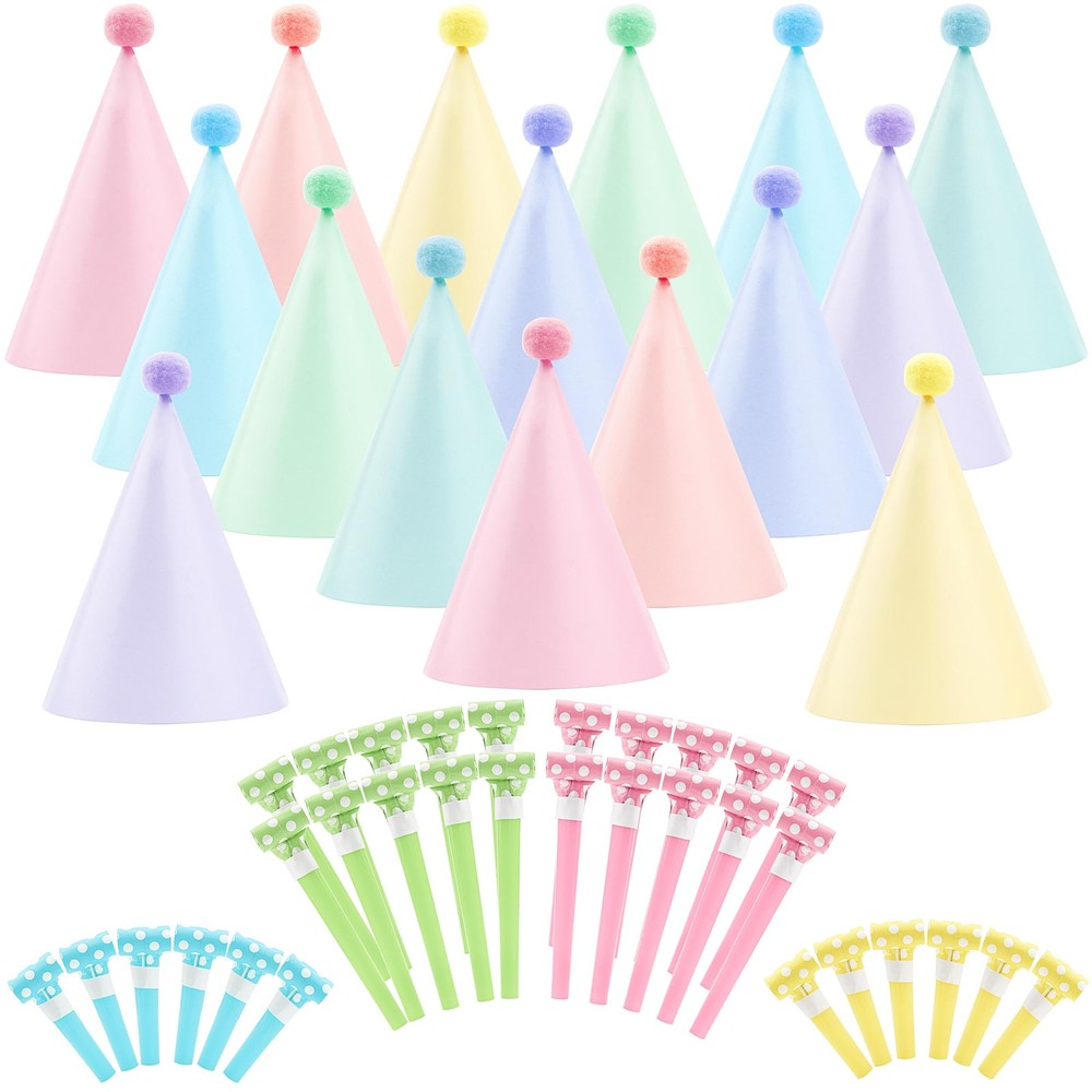 48 PCS Rainbow Party Hats Pastel Cone Macaron Themed for Kids and Adults Birt…
