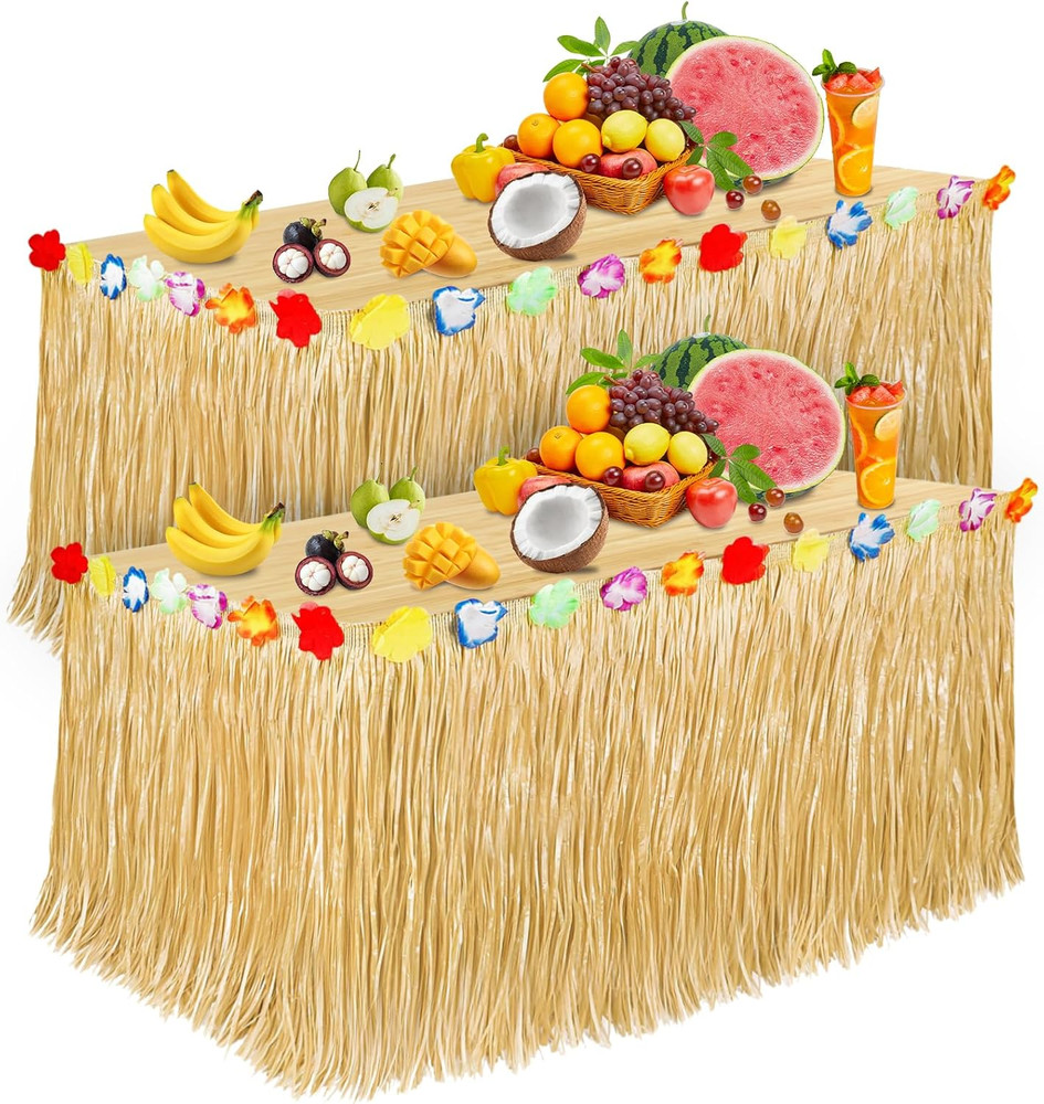 Luau Party Decorations, Grass Table Skirt for Tropical Hawaiian Party Decoration