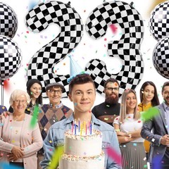 Checkered Number 3 Balloon 40 Inch, Large Foil Black and White Number Balloon…