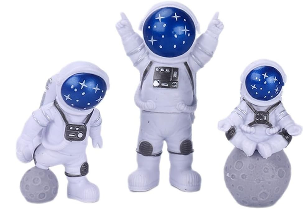 Lot of 3 Outer Space Theme Cake Topper Figures Birthday Decor Astronaut Moon NEW