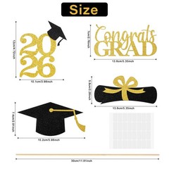 Graduation Decorations 2026, 16 PCS Black Gold Graduation Centerpieces for Ta…