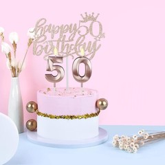 Elegant 50th Birthday Sash, Crown & Glittery Cake Topper Gift Set in Rose Gold