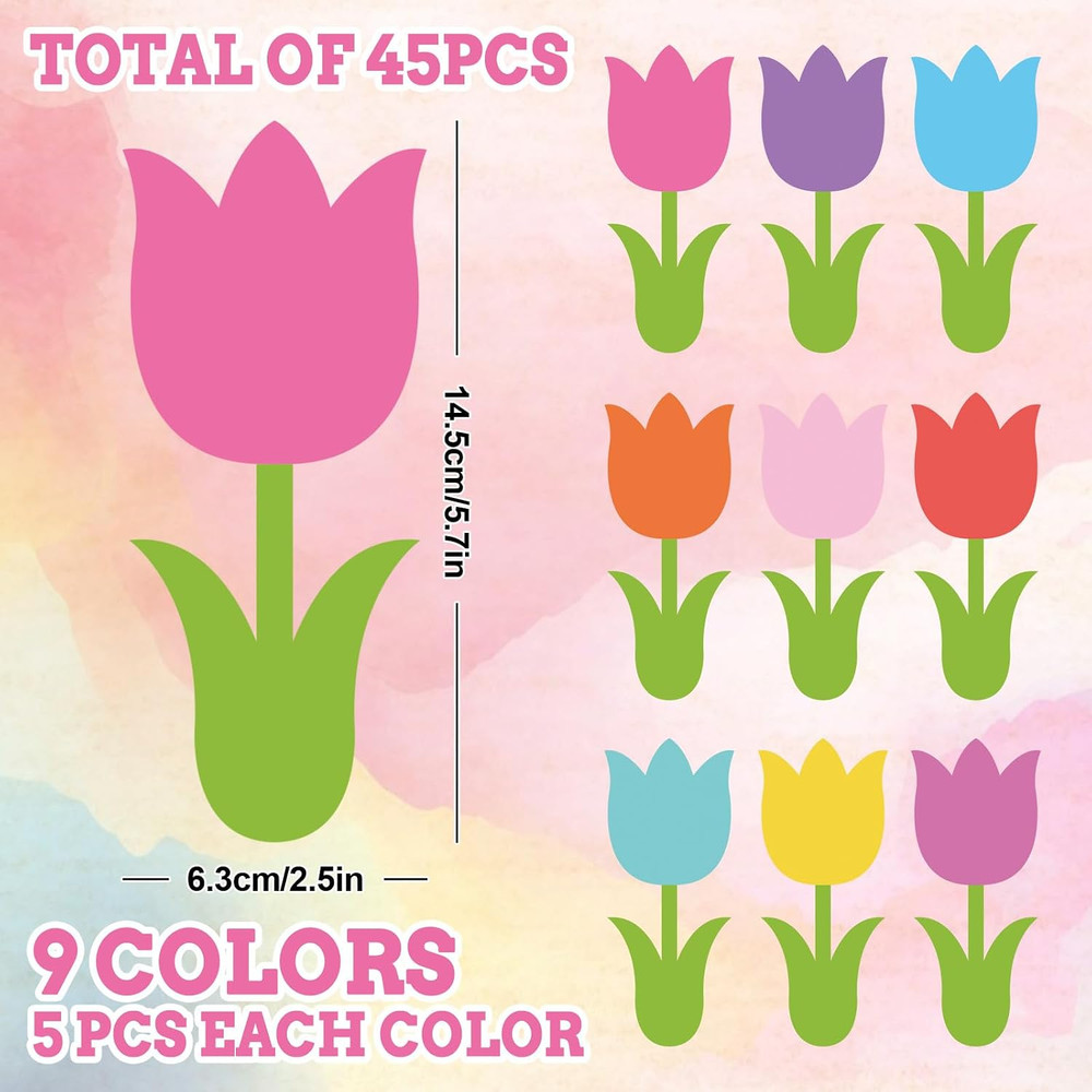 Spring Tulip Floral Cutouts Colorful Flower Leaves Shape Cut-Outs Cardboard P…