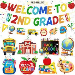 Welcome to 2Nd Grade Decorations, Back to School Banner with Hanging Swirls | NO
