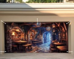 Fantasy Medieval Taverns Garage Door Cover Door Banner Party Holiday Background