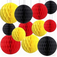 12 PCS Red Black Yellow Hanging Honeycomb Birthday Party Decorations 6x8x10 Inch