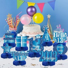 9-Pcs Blue Silver 13th Birthday Honeycomb Centerpieces – Perfect for Teens