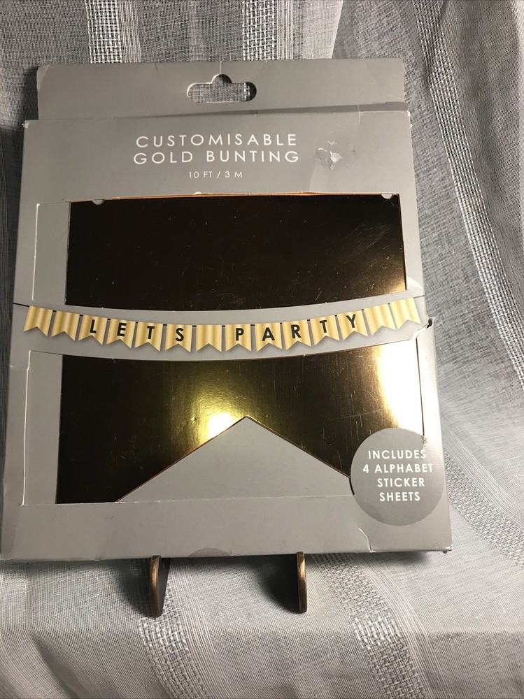 PARTY BANNER Customizable Kit NEW NIB 10 Feet Gold 14 Pennants Party Decor DIY