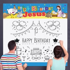 Outus Happy Birthday Jesus Banner Backdrop Christmas Nativity 6×6 ft