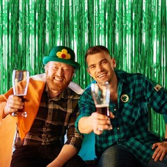 3 Pack Green Backdrop Tinsel Curtain Party Streamers 4.72 ft x 9.44 ft,