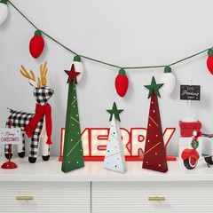 Wooden Christmas Trees Tabletop Decoration Set 3 Piece Freestanding Rustic Ho…