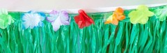 Realistic Look Plastic Green Grass Skirt Table Border w/ Tropical Flowers #117