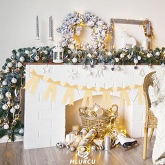 Champagne Bow Garland Banner 1 String 9 PCS, Pre-Strung Satin Ribbon Bow