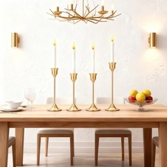 3 Pieces Brass Metal Candlestick Set Conical Shape for Rustic For Home Style