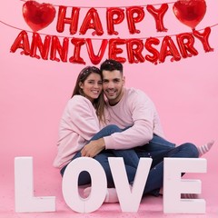 16 Inches Red HAPPY ANNIVERSARY Letter Balloons Banner with Two 18-Inch Heart…