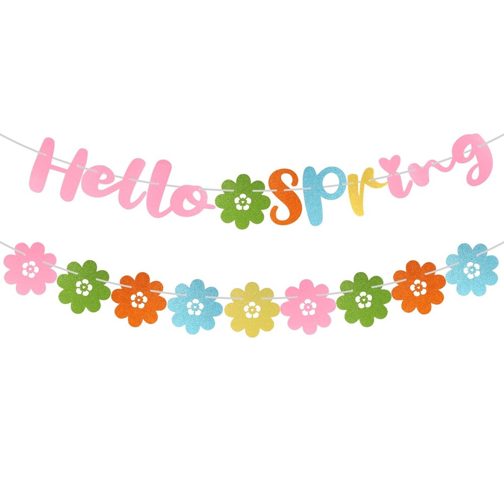 Hello Spring Banner, Pre-Strung Spring Flower Banner Colorful Spring Garland …