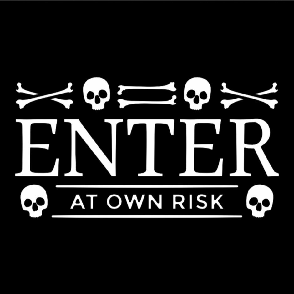 Halloween Skull Enter At Own Risk Decal Vinyl Sticker 11.5 Inches Decor Sign