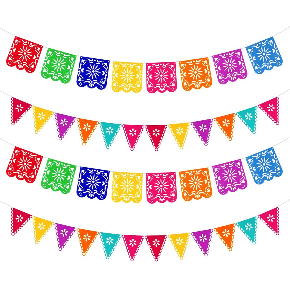 4-Piece Colorful Mexican Papel Picado Banners, Fiesta Party Decorations, Cinc…