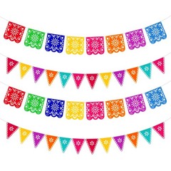 4-Piece Colorful Mexican Papel Picado Banners, Fiesta Party Decorations, Cinc…